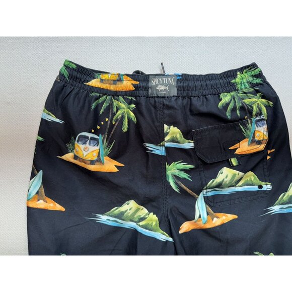Spicy Tuna Mens Swim Trunks Swimwear Size S Black Tropical Beach Summer Casual - Picture 10 of 13